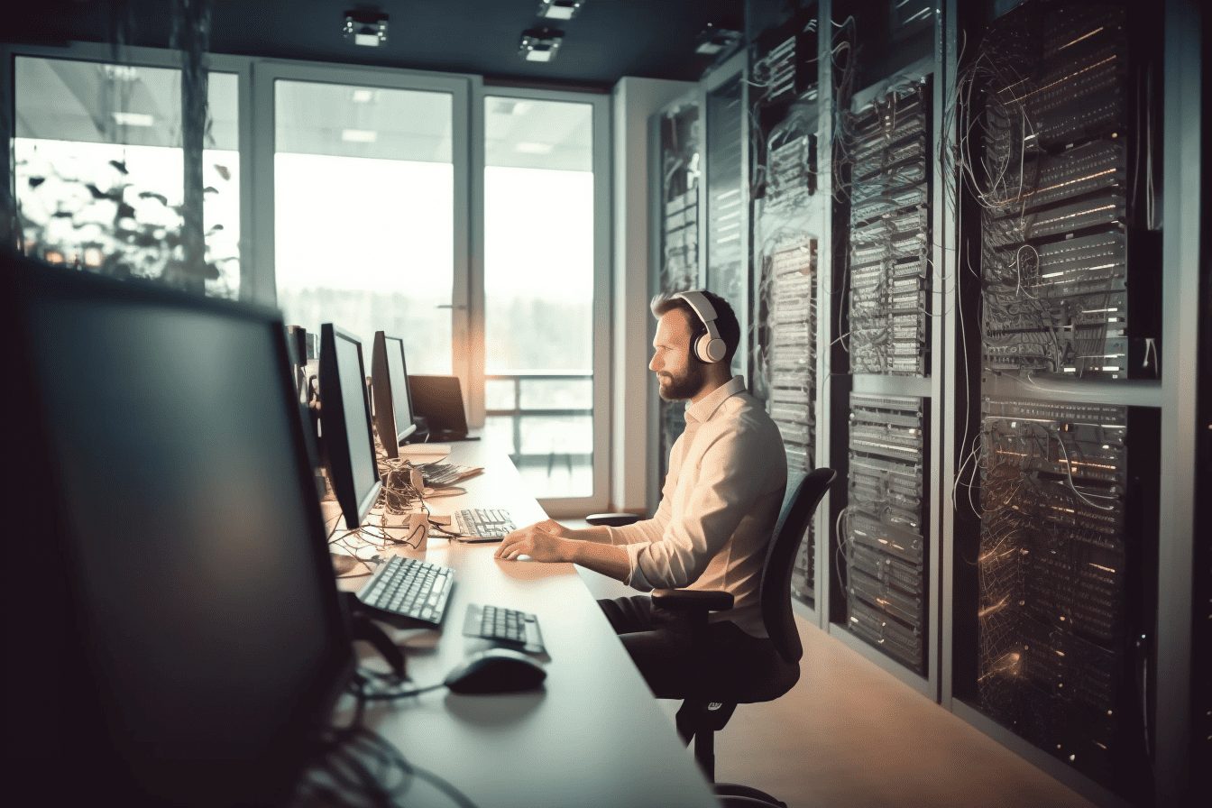 Mitarbeiterin vor Serverracks im Rechenzentrum